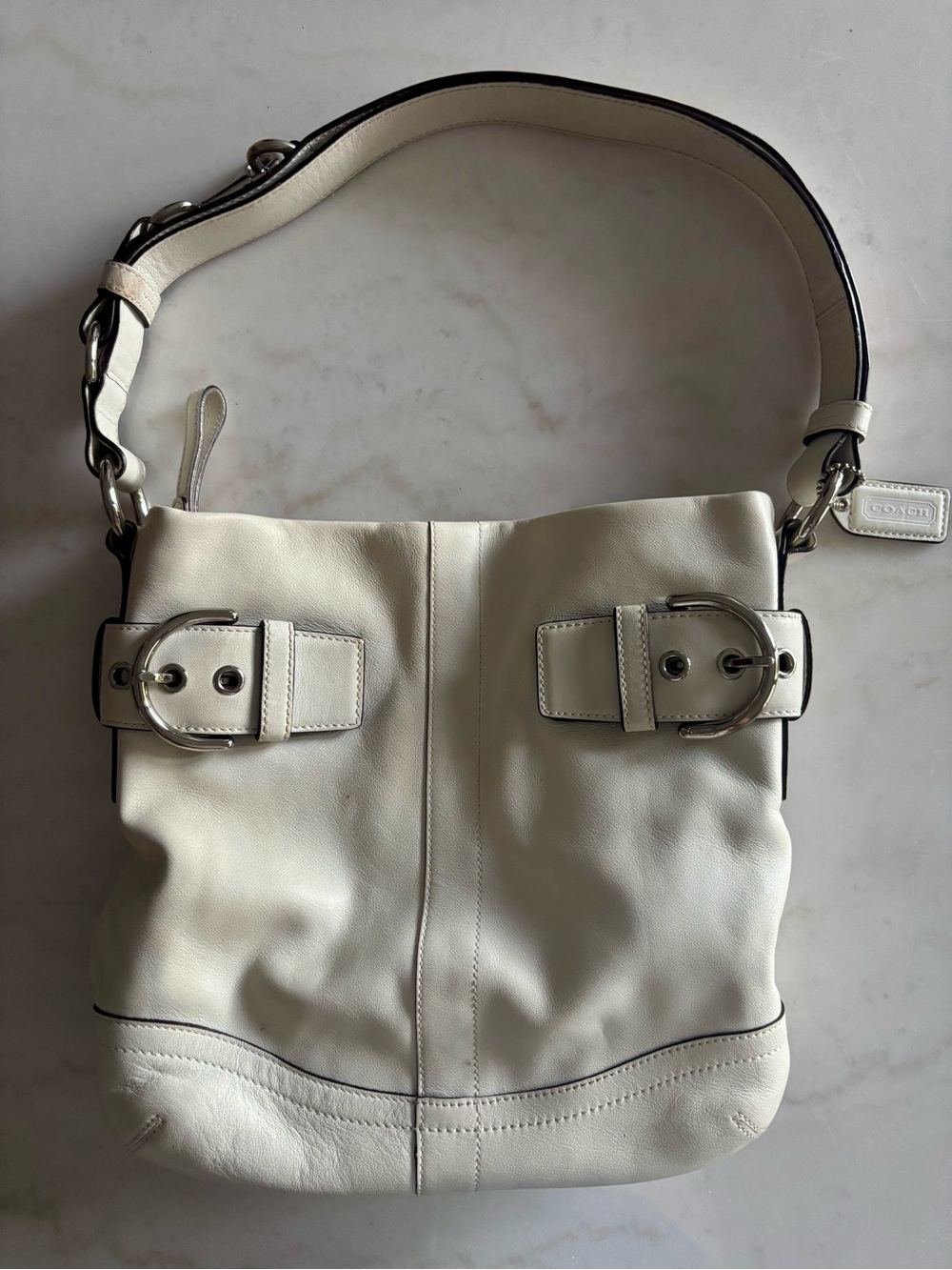 Coach Ivory Leather Adjustable Shoulder Bag with Buckle Accents #1452